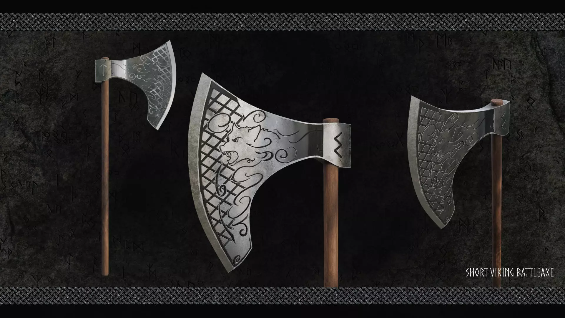 Short Viking Battleaxe Low-poly 3D model_0