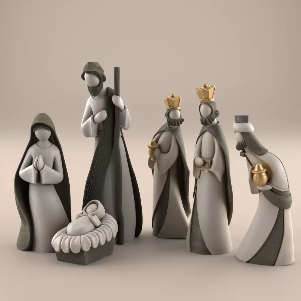 Modern Nativity Set STL File Christmas Decor 3D Print 3D print model_0