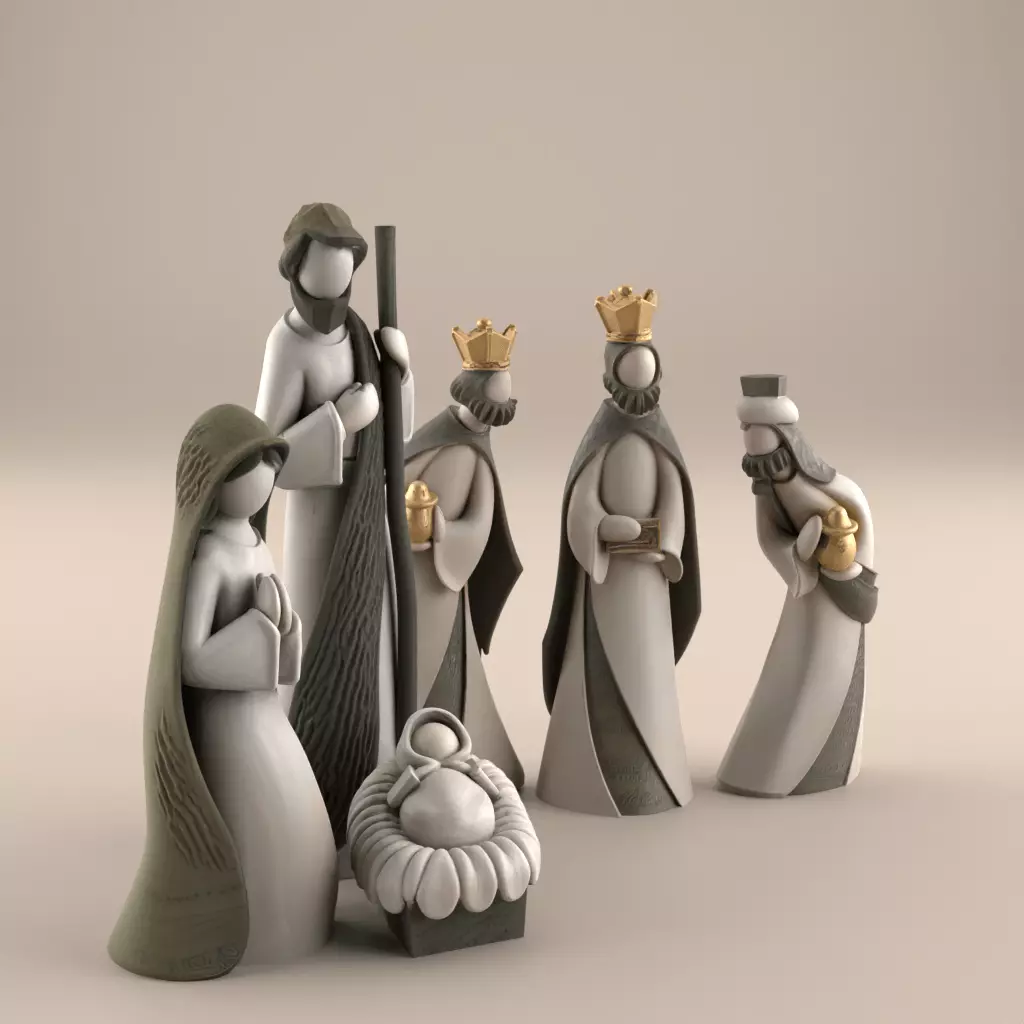 Modern Nativity Set STL File Christmas Decor 3D Print 3D print model_1