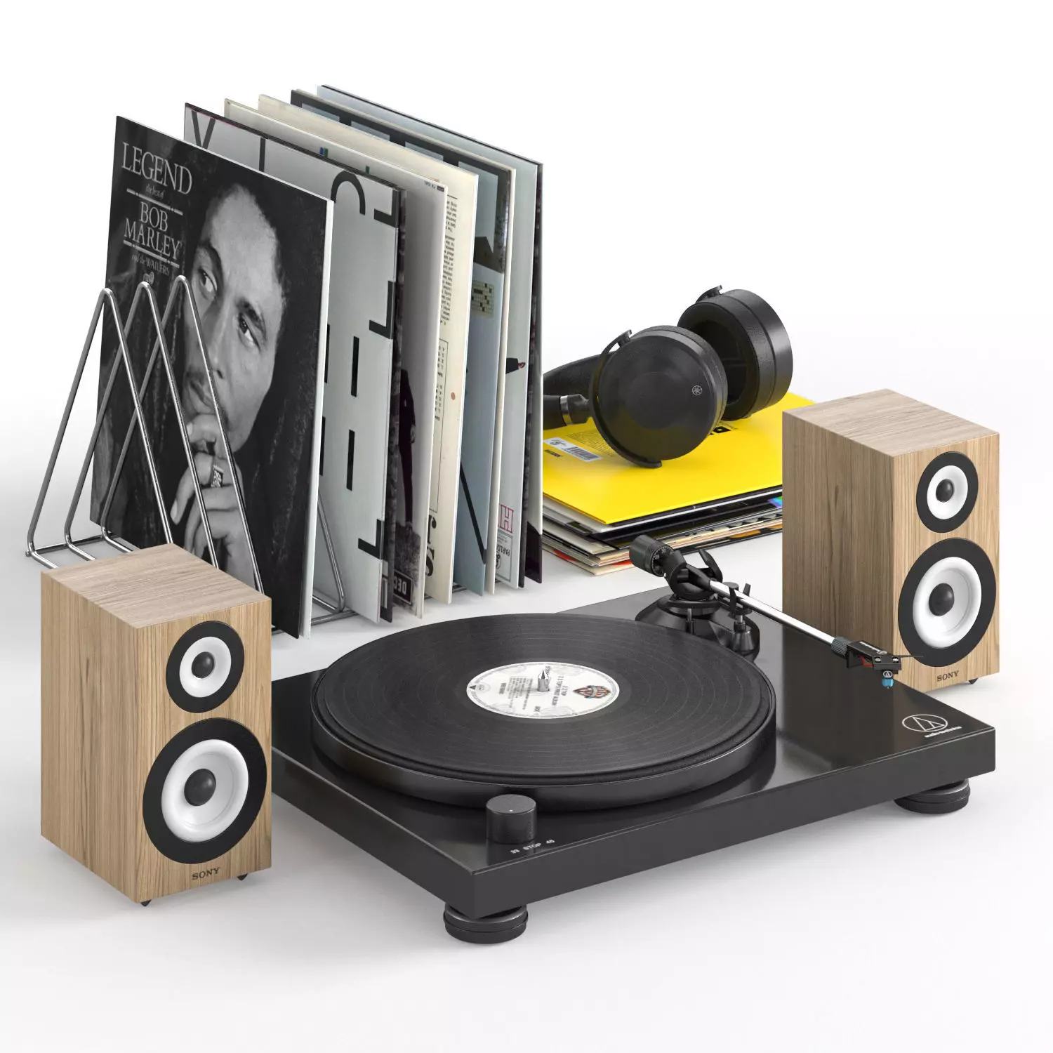 Vinyl Player Audio Technica with Speakers Sony 3D model_0