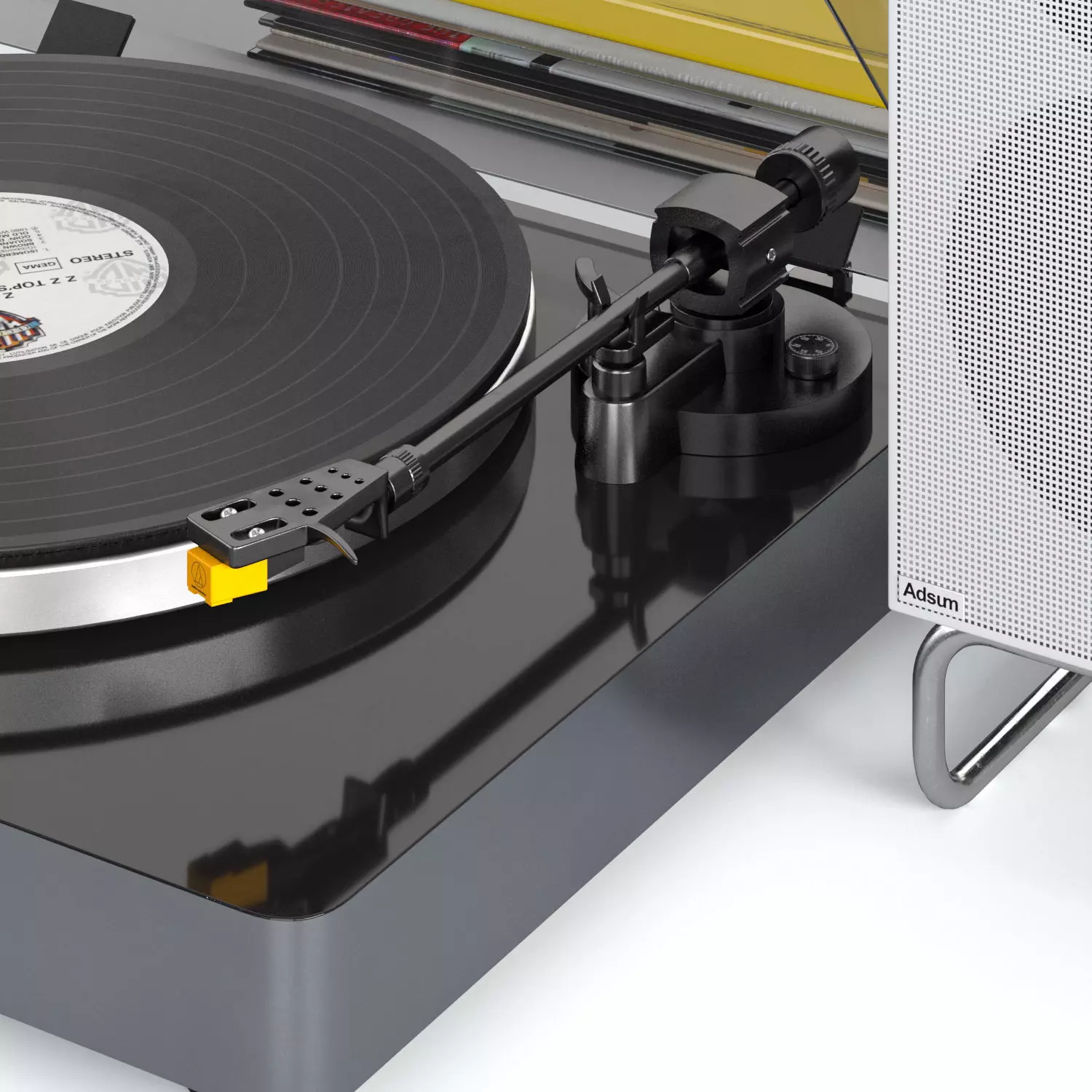 Vinyl player ELAC turntable with speakers and records 3D model_2
