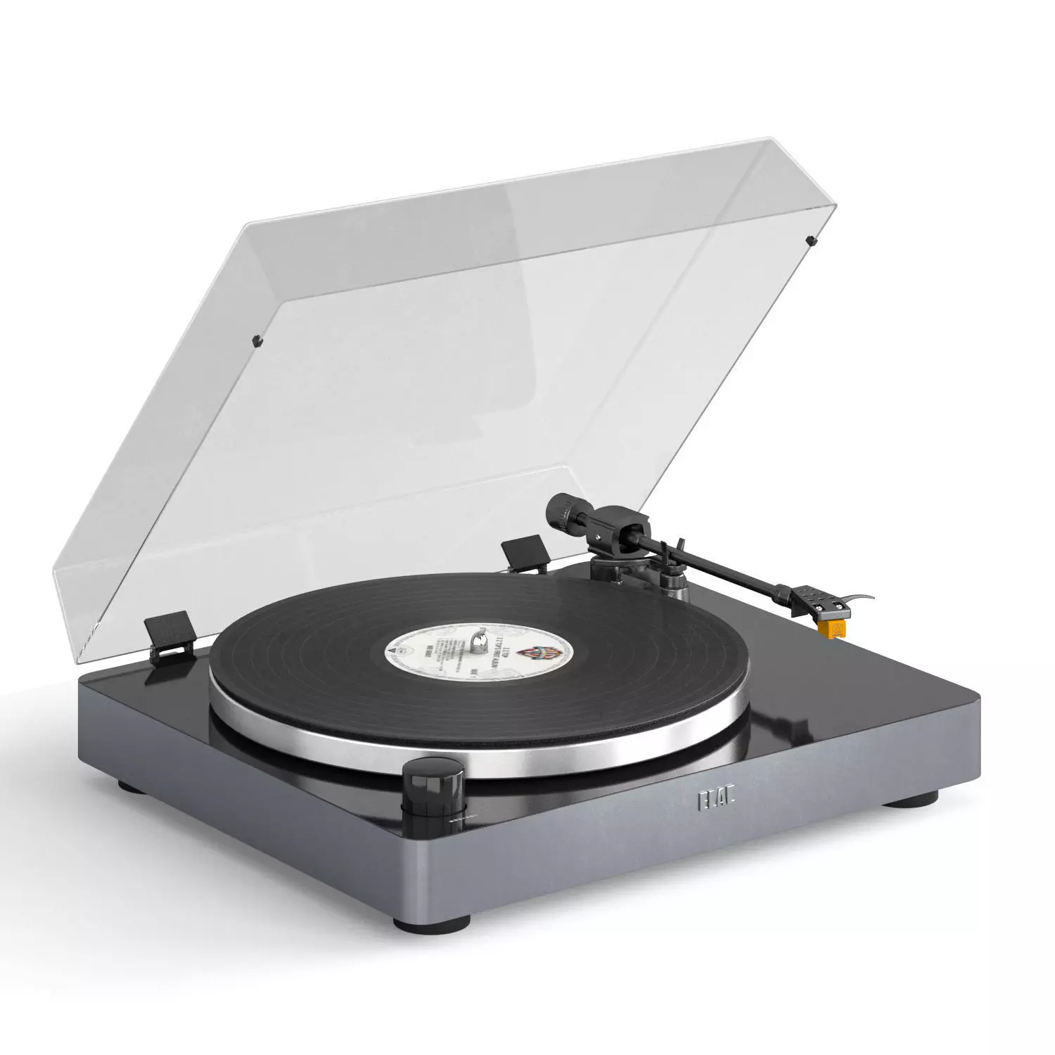 Vinyl player ELAC turntable with speakers and records 3D model_4