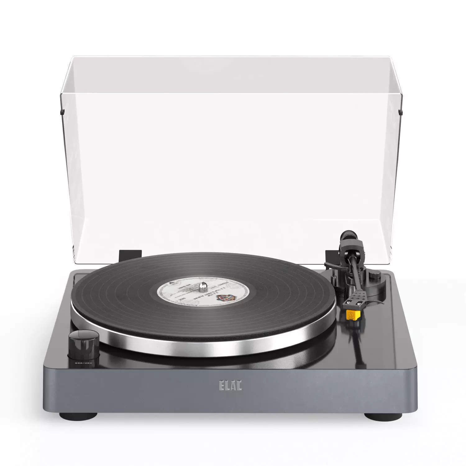 Vinyl player ELAC turntable with speakers and records 3D model_1