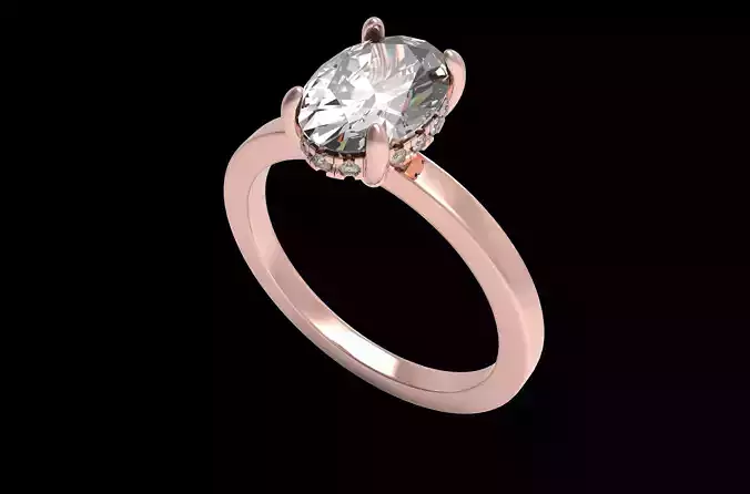 Engagement Ring Oval Lab Grown Diamond Hidden Halo 3D print model