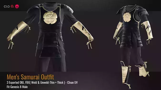 Men Samurai Outfit -VOL 01- ZPRJ File-OBJ-FBX-4K PBR Textures
