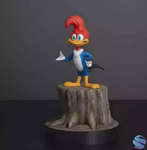 Woody Woodpecker on Tree Trunk -  Printable Model Pre-Supported 