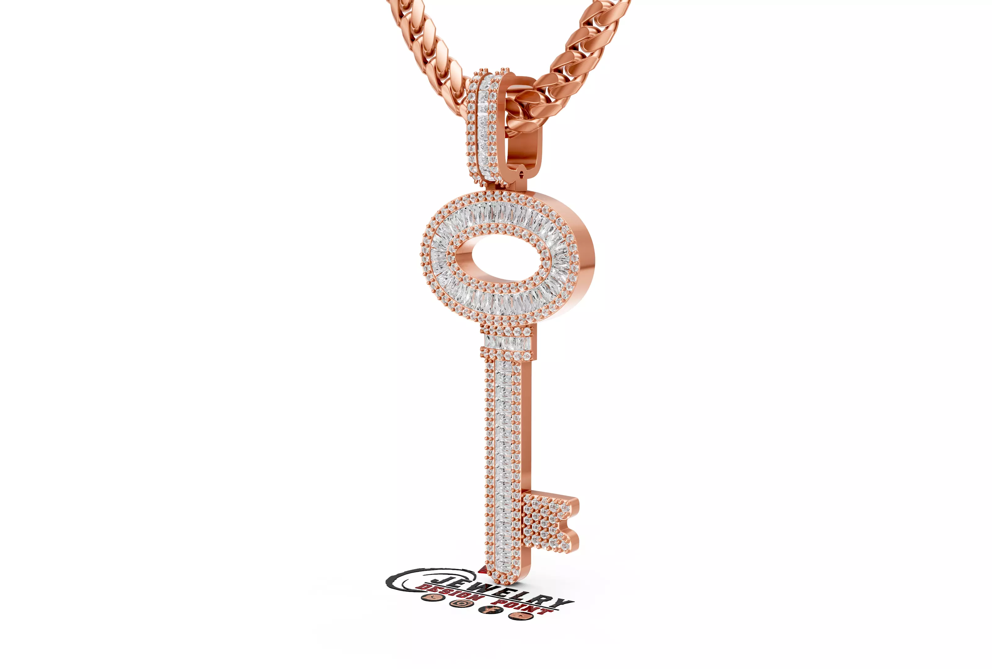 Custom Lock Key Diamond Pendnat - Love Key Nacklace 3D print model_2