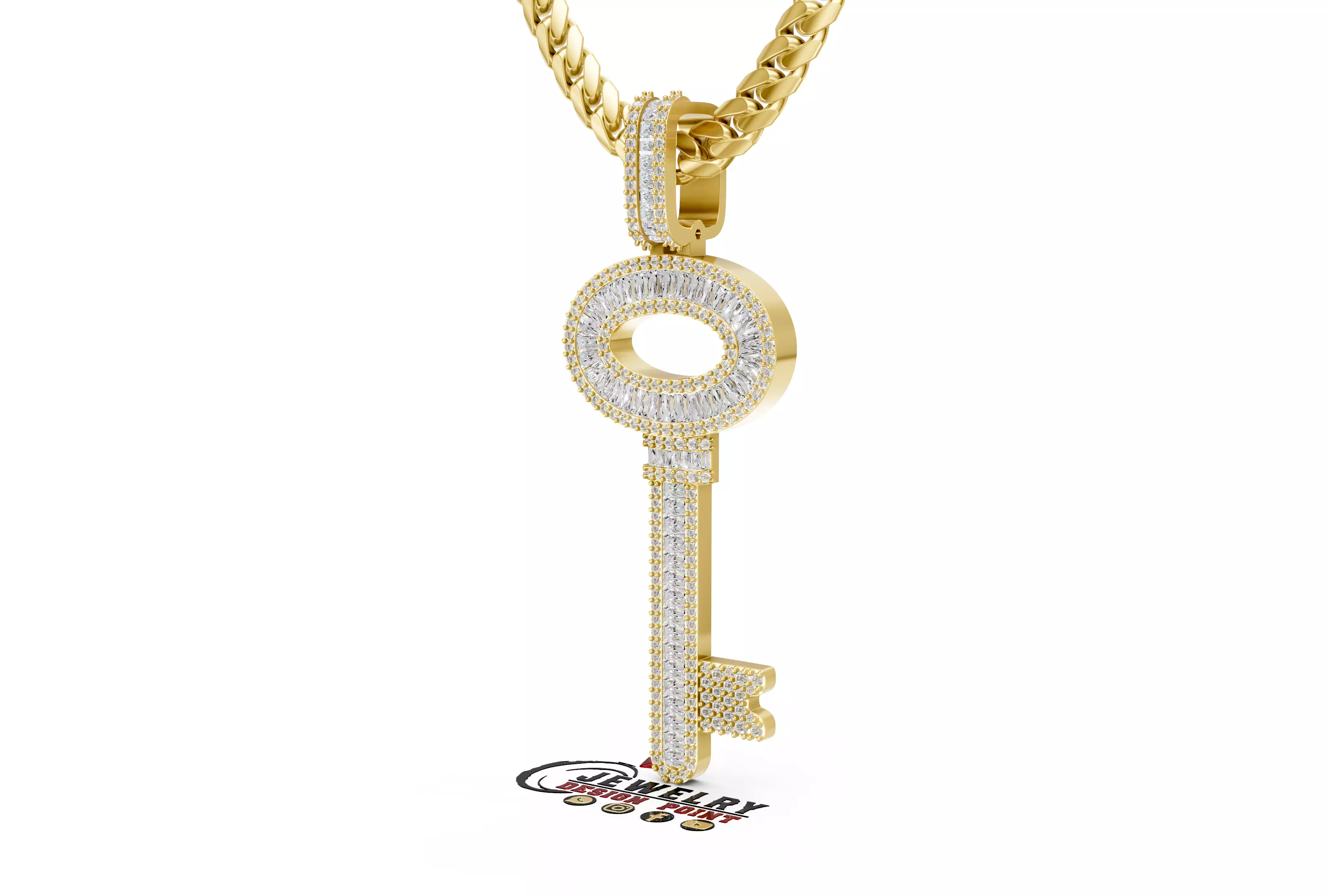 Custom Lock Key Diamond Pendnat - Love Key Nacklace 3D print model_0