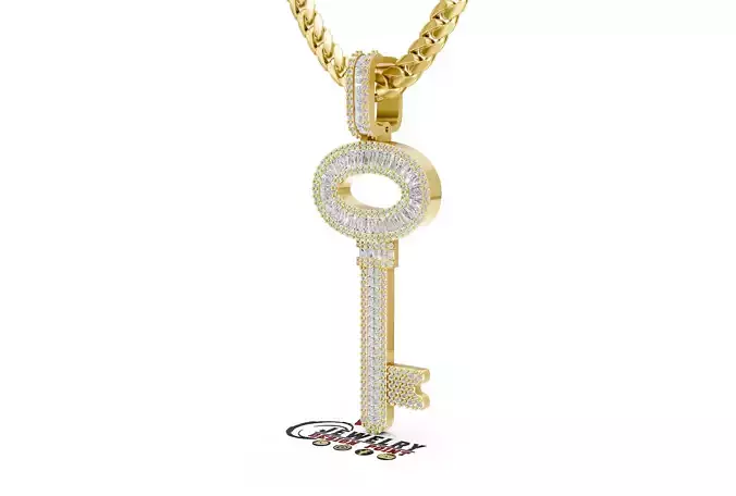 Custom Lock Key Diamond Pendnat - Love Key Nacklace 3D print model