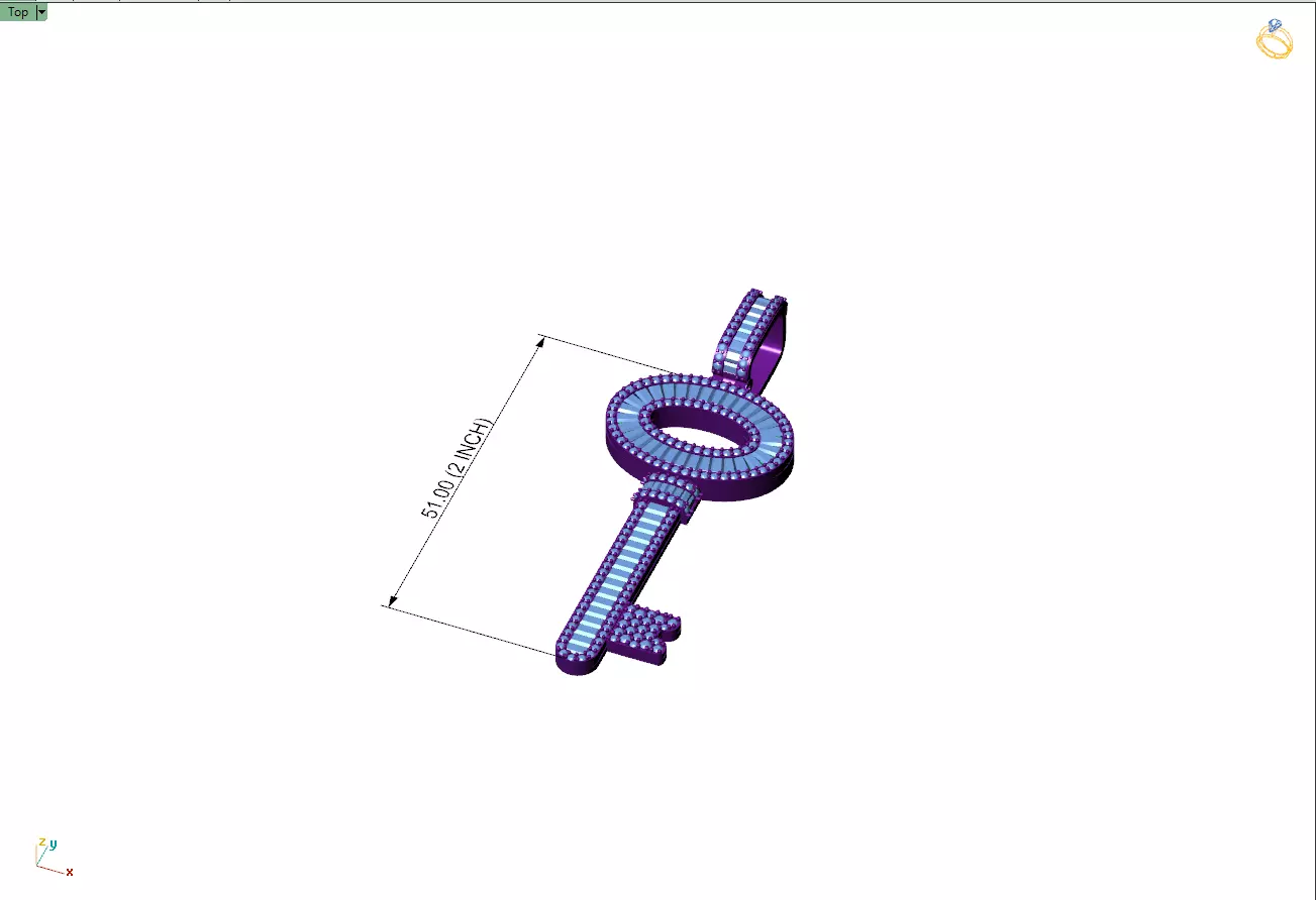 Custom Lock Key Diamond Pendnat - Love Key Nacklace 3D print model_7