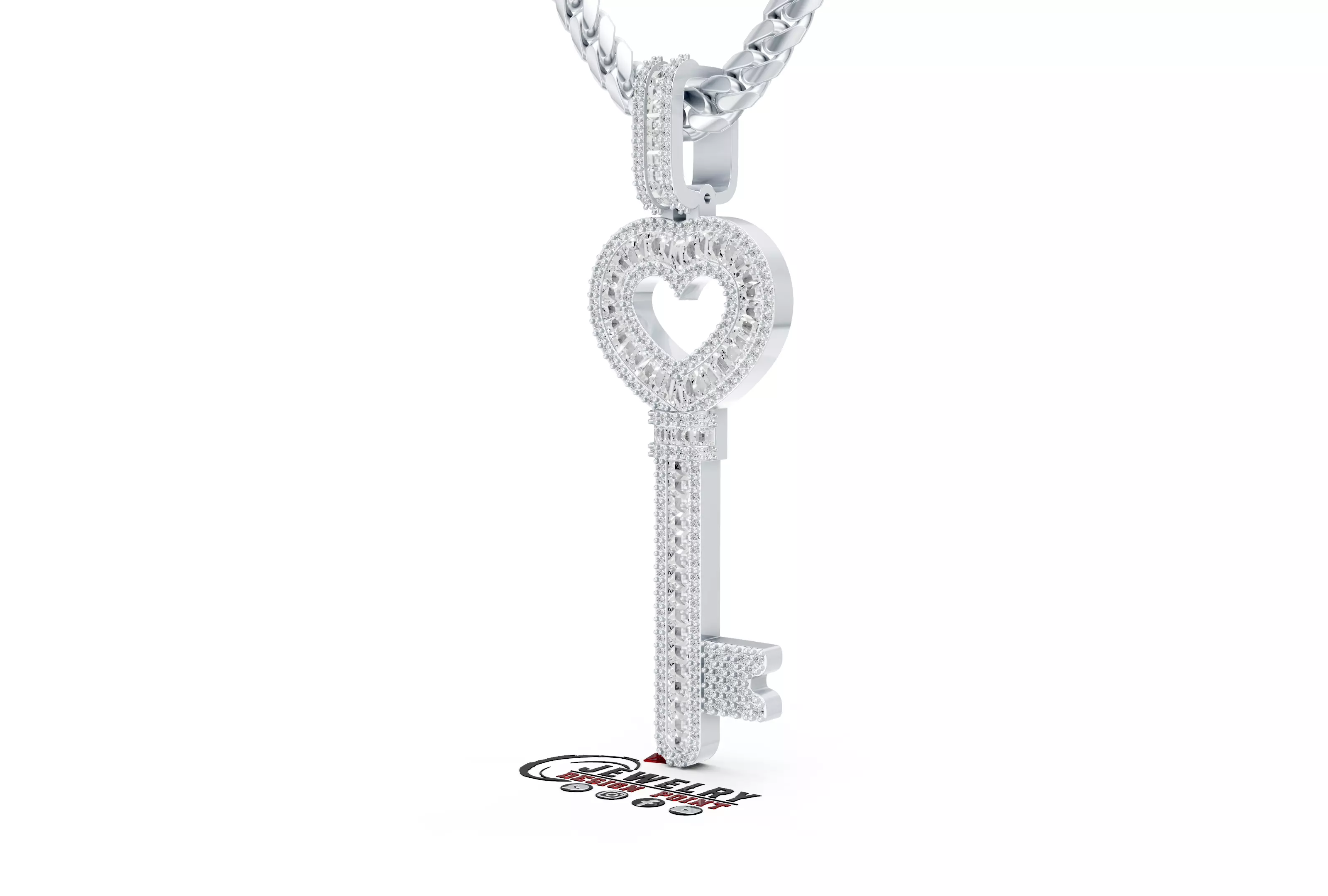 Custom Heart Lock Key Diamond Pendnat - Love Key Nacklace 3D print model_2
