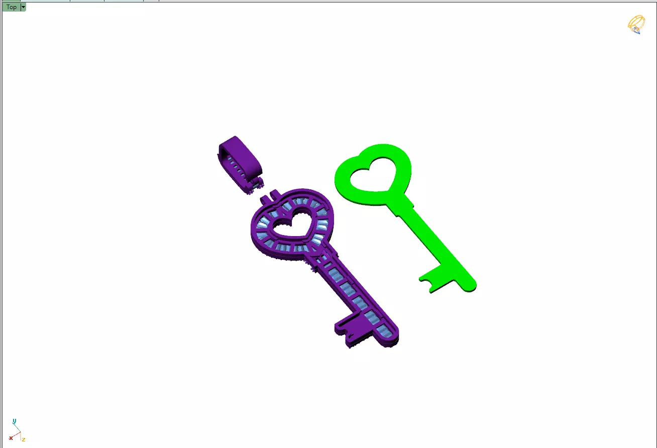 Custom Heart Lock Key Diamond Pendnat - Love Key Nacklace 3D print model_13