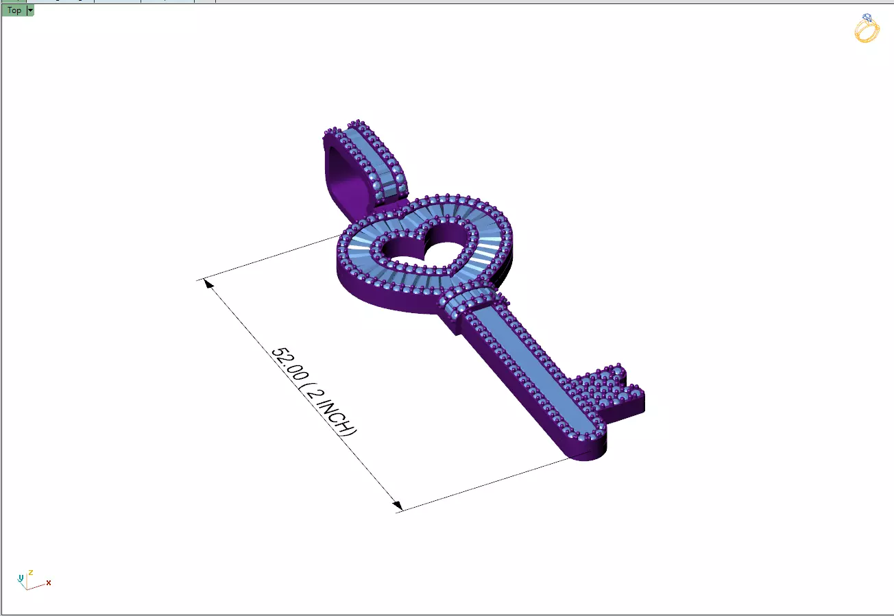 Custom Heart Lock Key Diamond Pendnat - Love Key Nacklace 3D print model_7