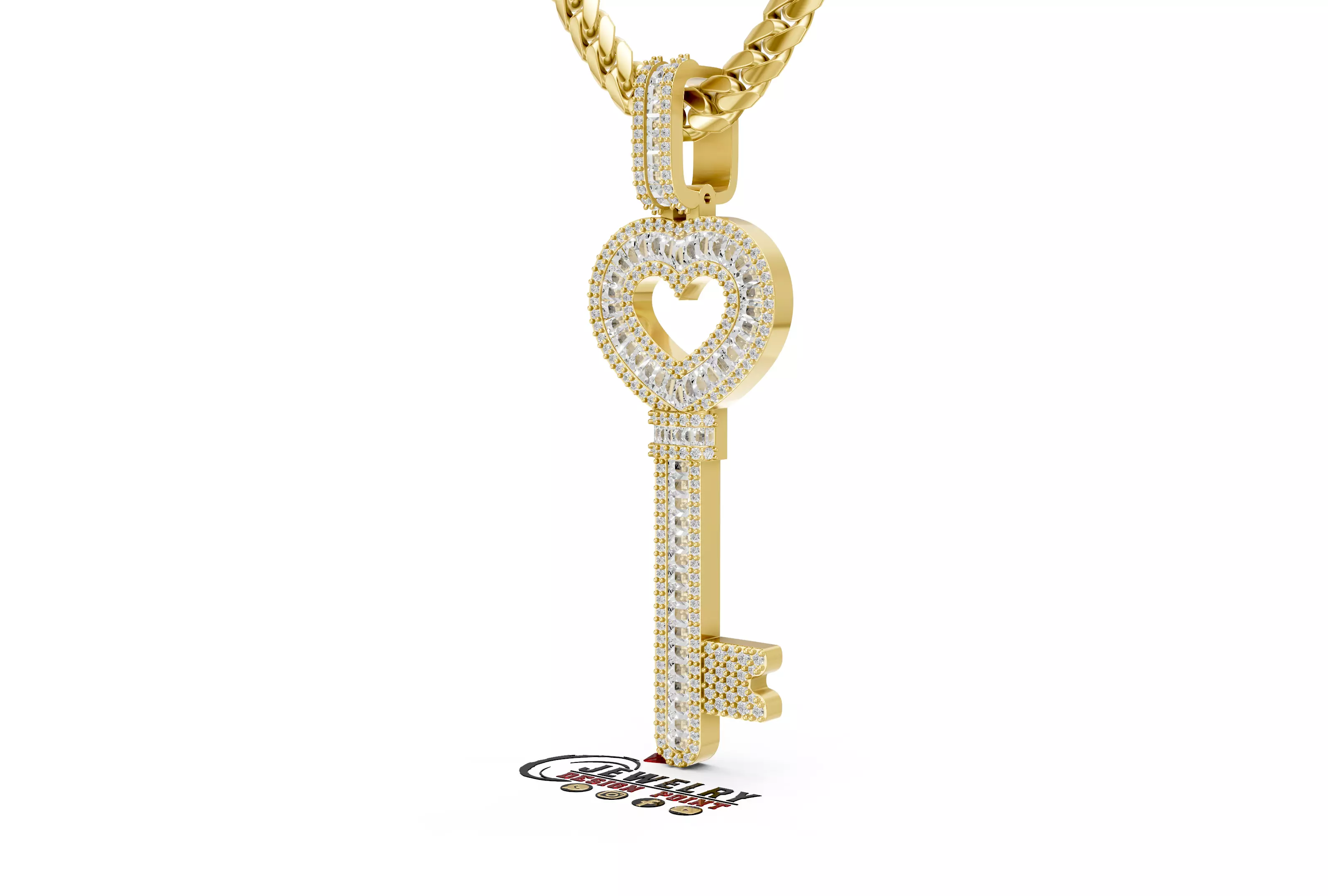 Custom Heart Lock Key Diamond Pendnat - Love Key Nacklace 3D print model_3