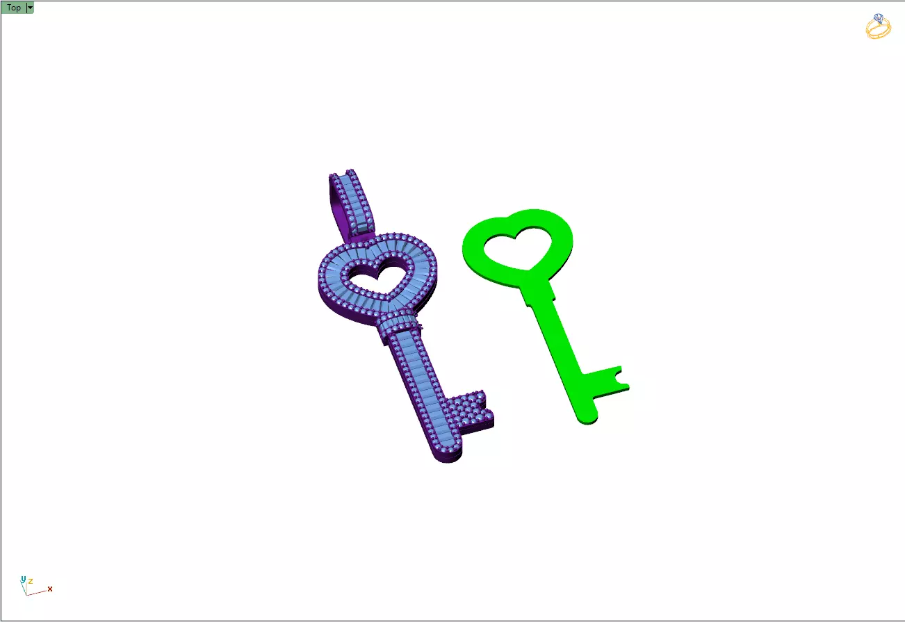 Custom Heart Lock Key Diamond Pendnat - Love Key Nacklace 3D print model_9