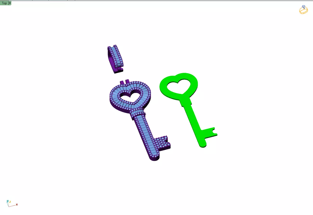 Custom Heart Lock Key Diamond Pendnat - Love Key Nacklace 3D print model_10