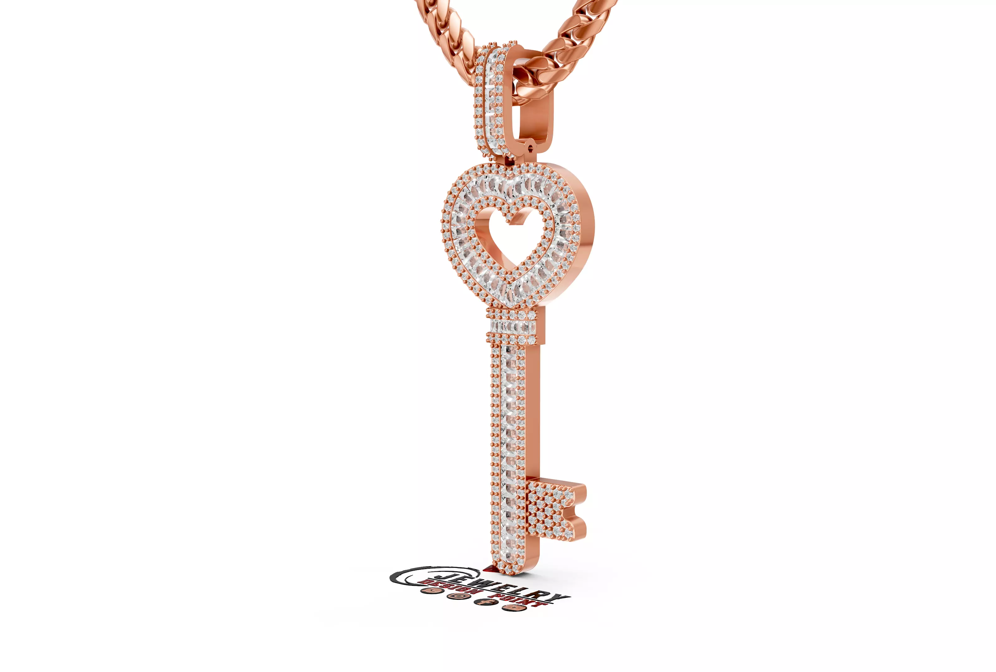 Custom Heart Lock Key Diamond Pendnat - Love Key Nacklace 3D print model_0
