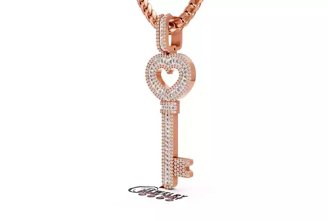 Custom Heart Lock Key Diamond Pendnat - Love Key Nacklace 3D print model