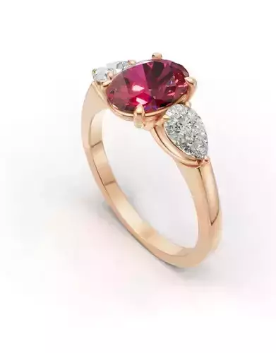 Ruby and Diamond Pear Trio Ring 