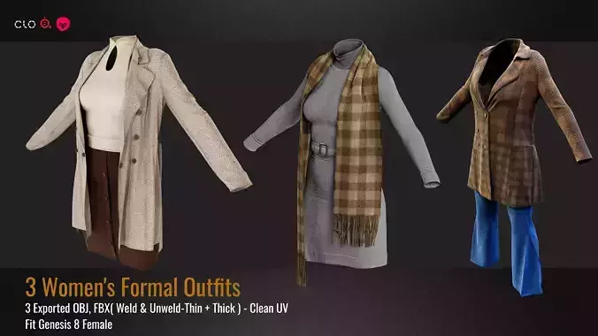 3 Women  Formal Outfits-ZPRJ File-OBJ-FBX-4K Textures
