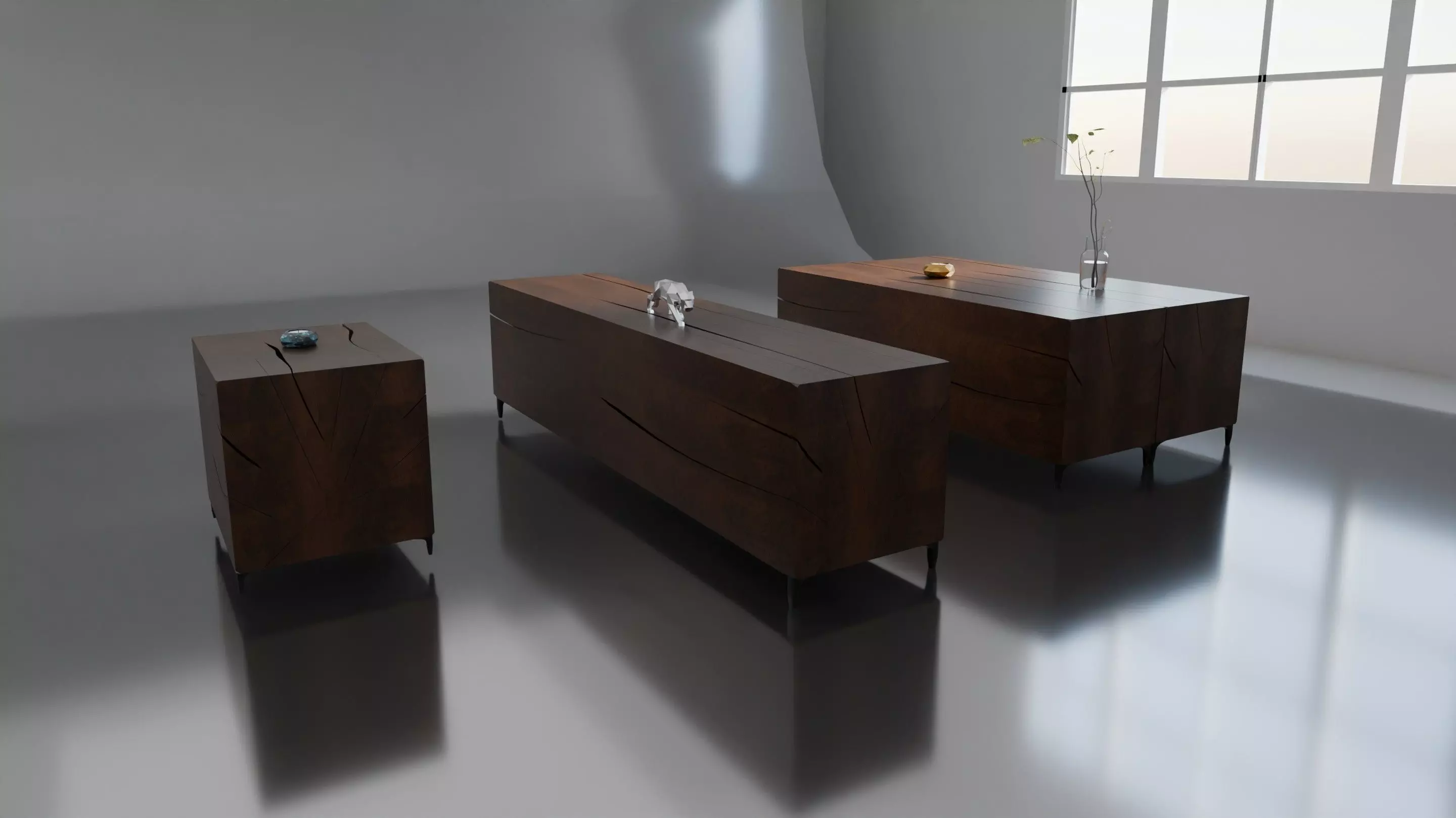 Wood Table for coffee and candel 3D model_1