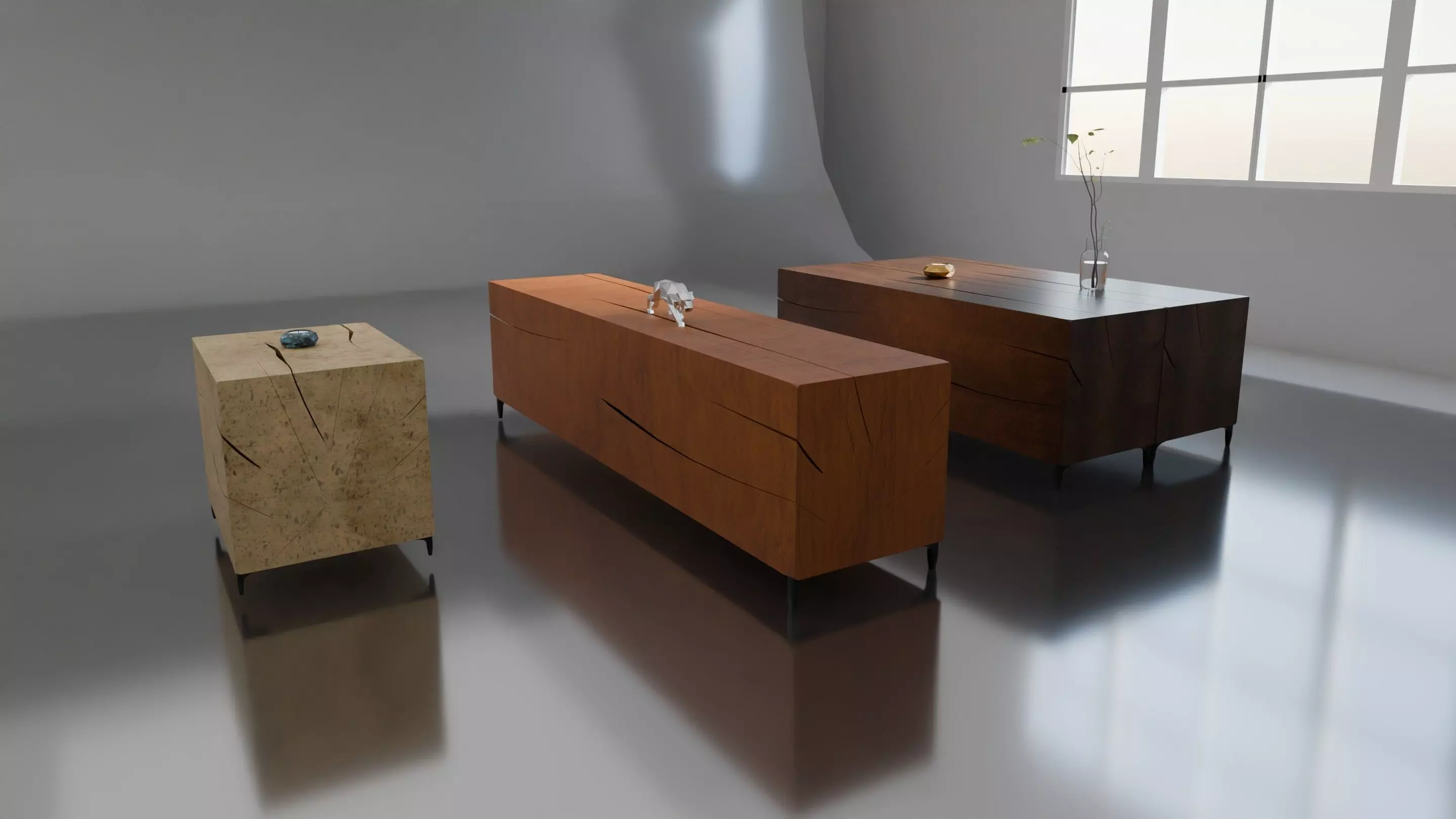 Wood Table for coffee and candel 3D model_2