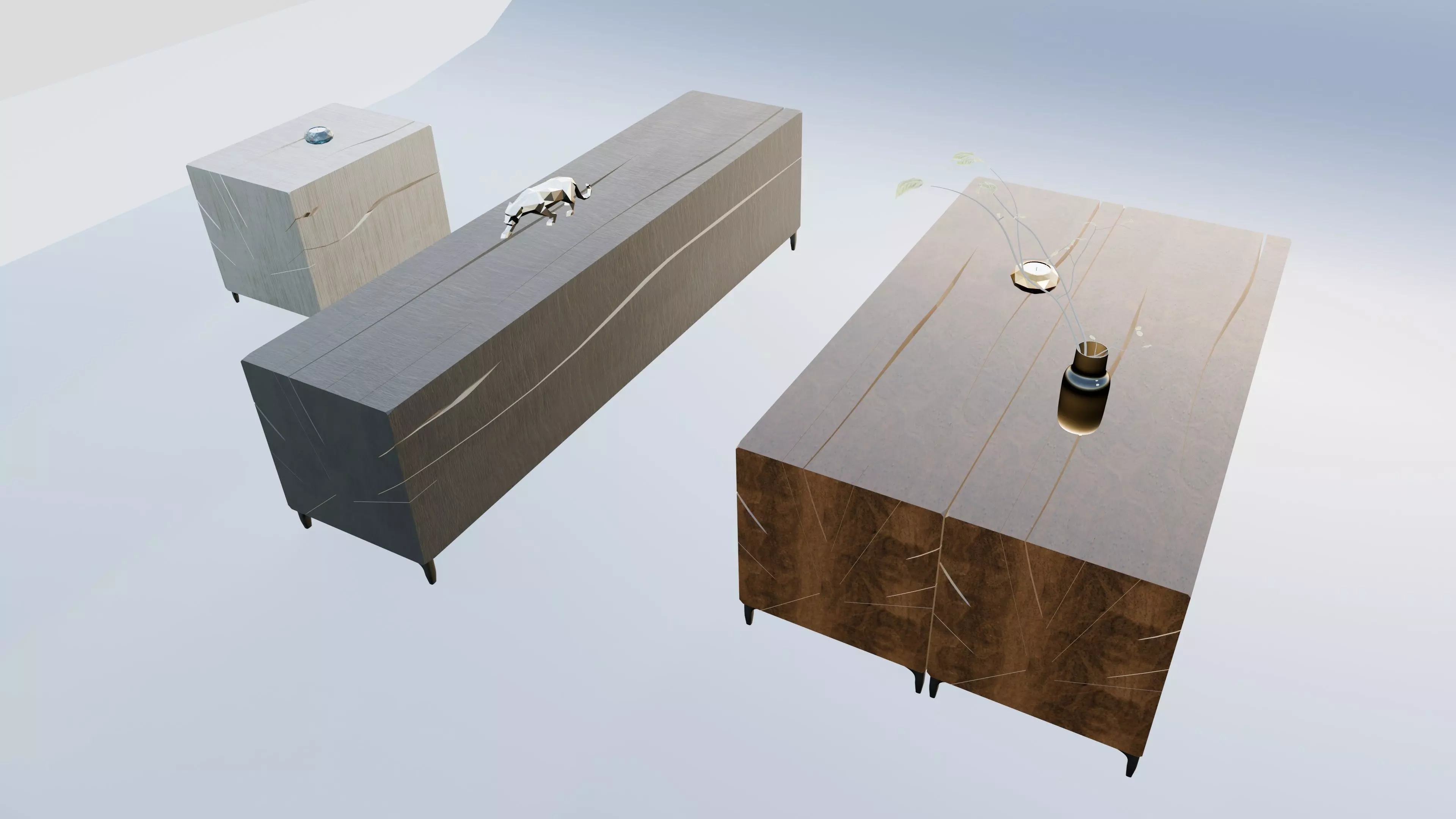 Wood Table for coffee and candel 3D model_4