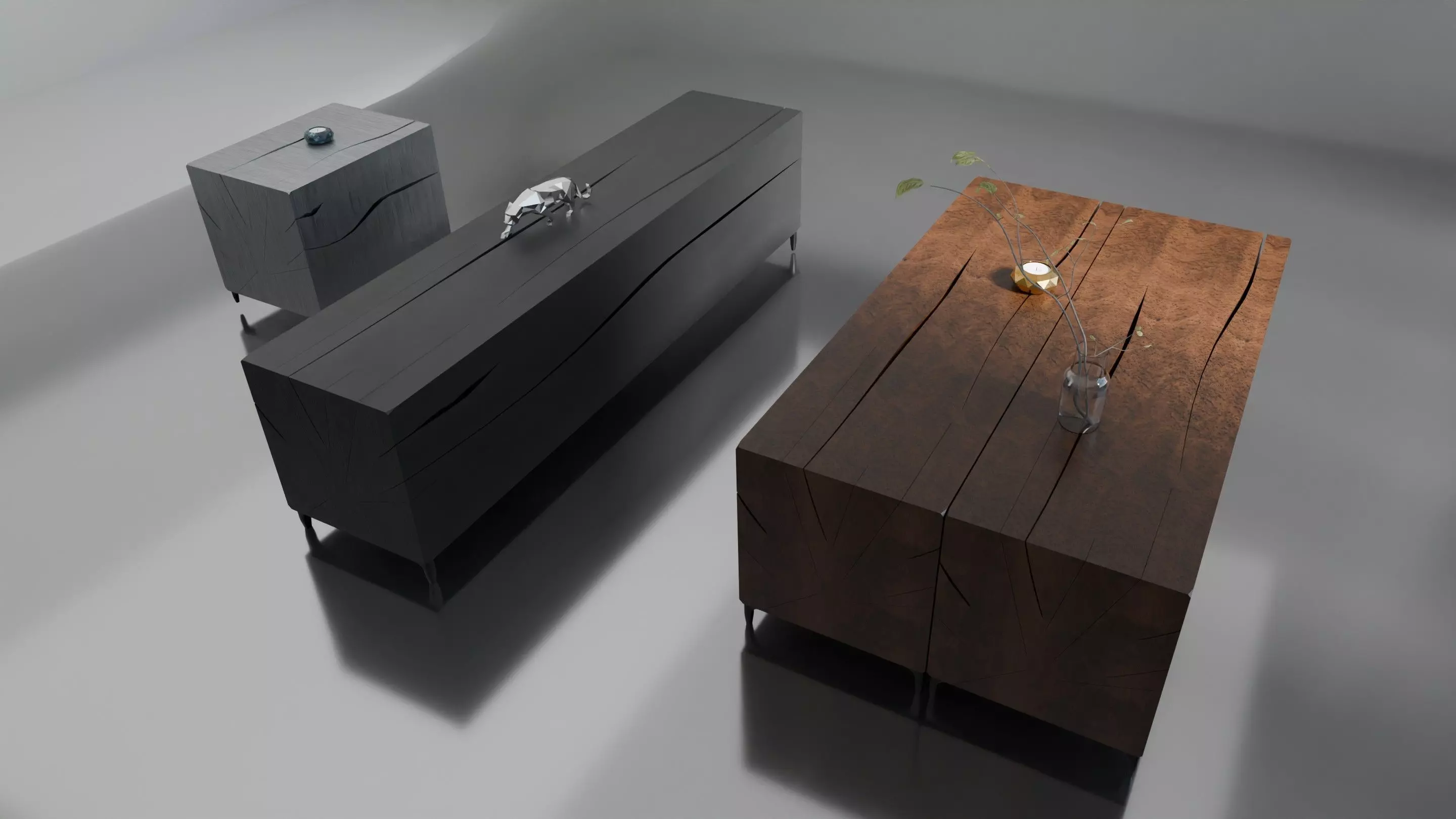 Wood Table for coffee and candel 3D model_0