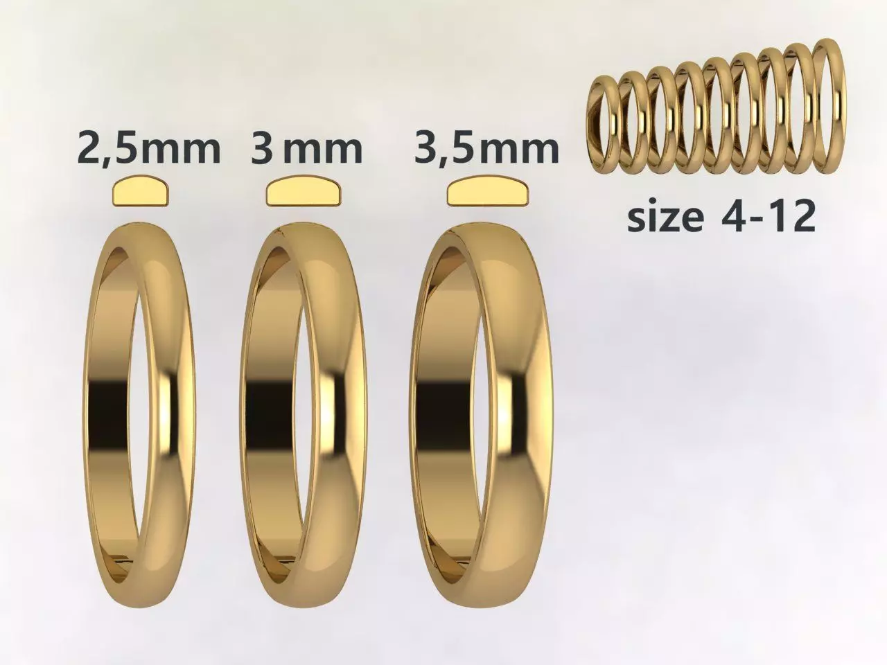 Set of Classic Wedding Bands 3D Ring Model 3D print model_0