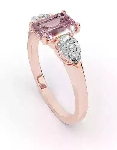  Emerald Cut Pink Sapphire Ring with Pear Diamonds