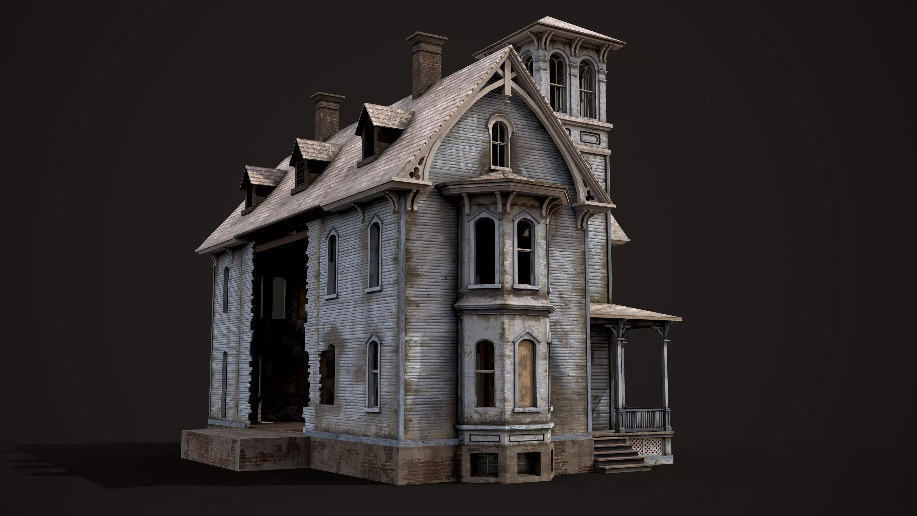 Old Haunted House Low-poly 3D model_7