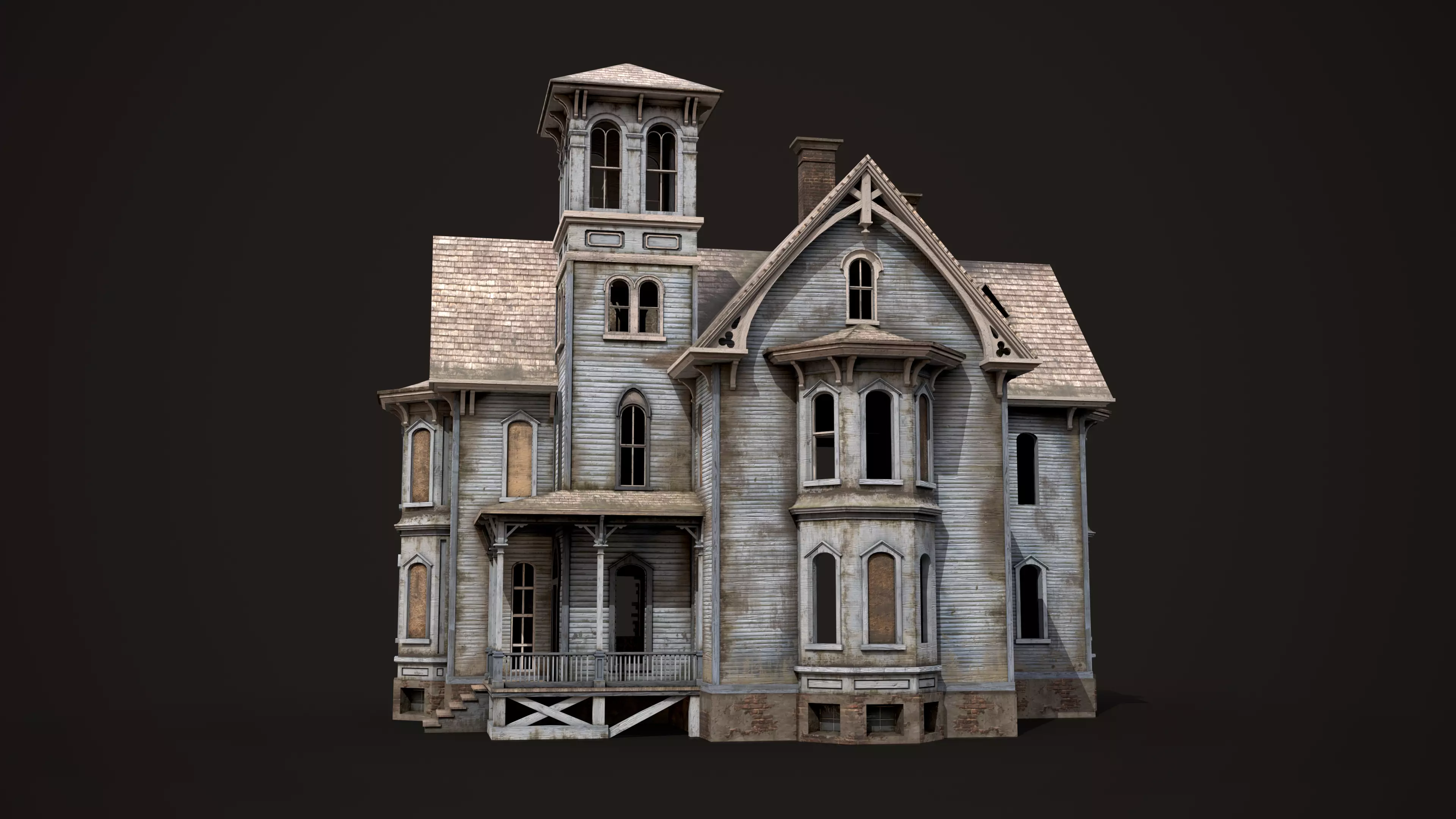 Old Haunted House Low-poly 3D model_2