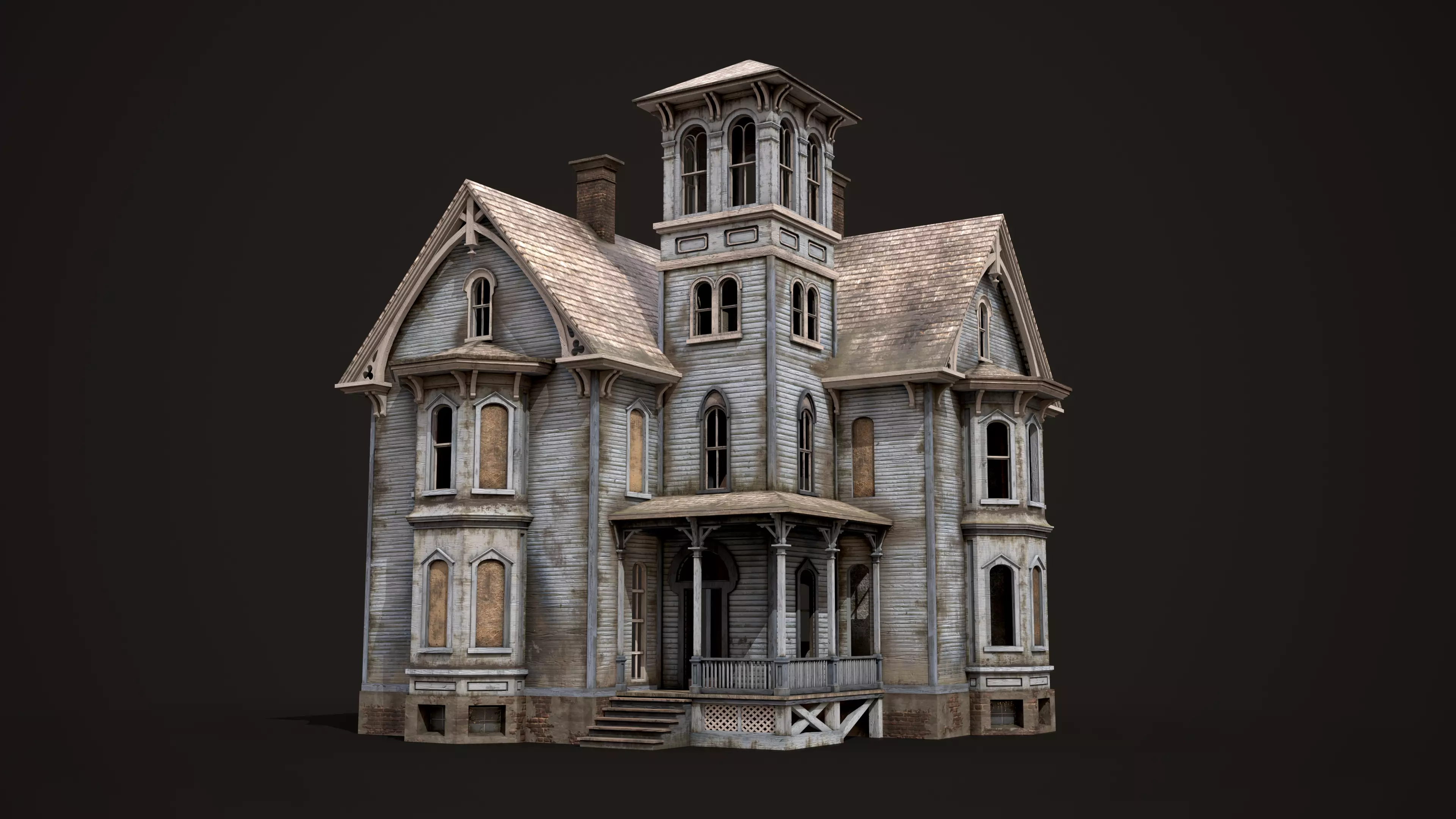 Old Haunted House Low-poly 3D model_1