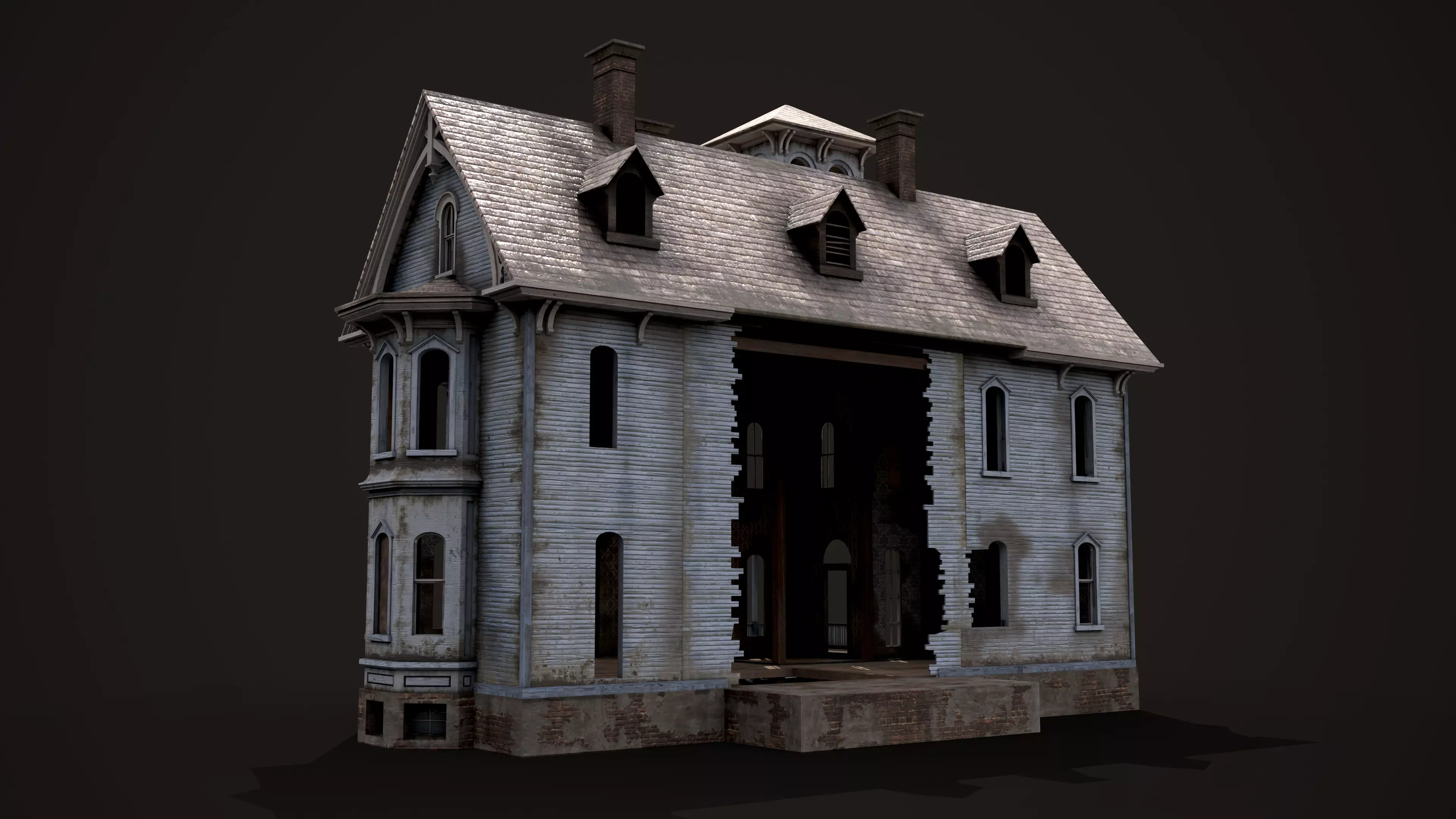 Old Haunted House Low-poly 3D model_5