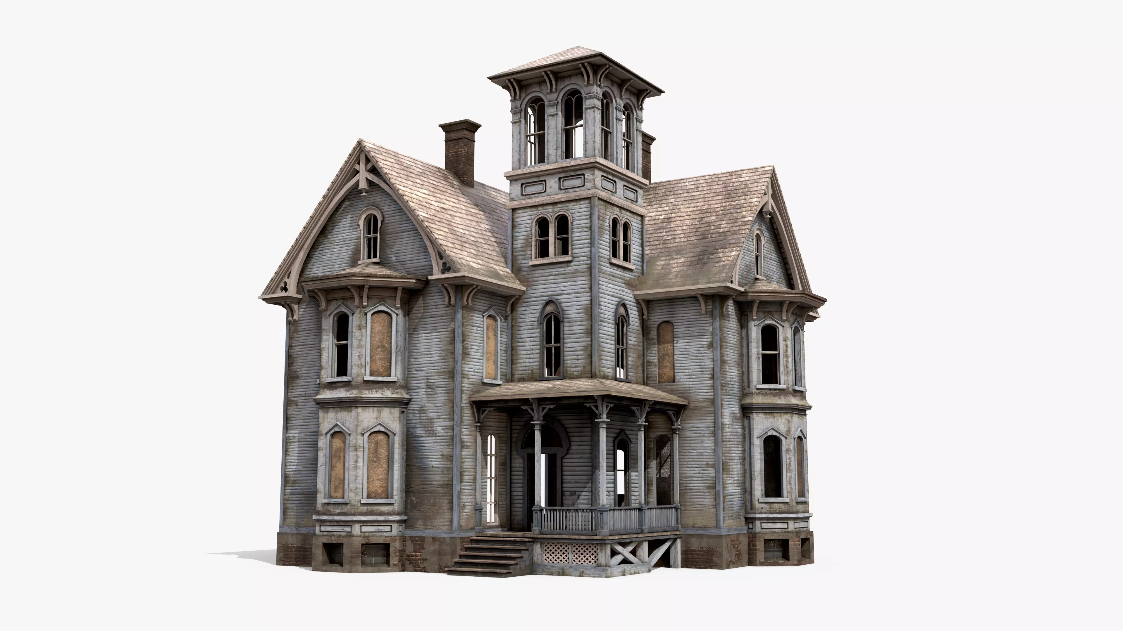 Old Haunted House Low-poly 3D model_0