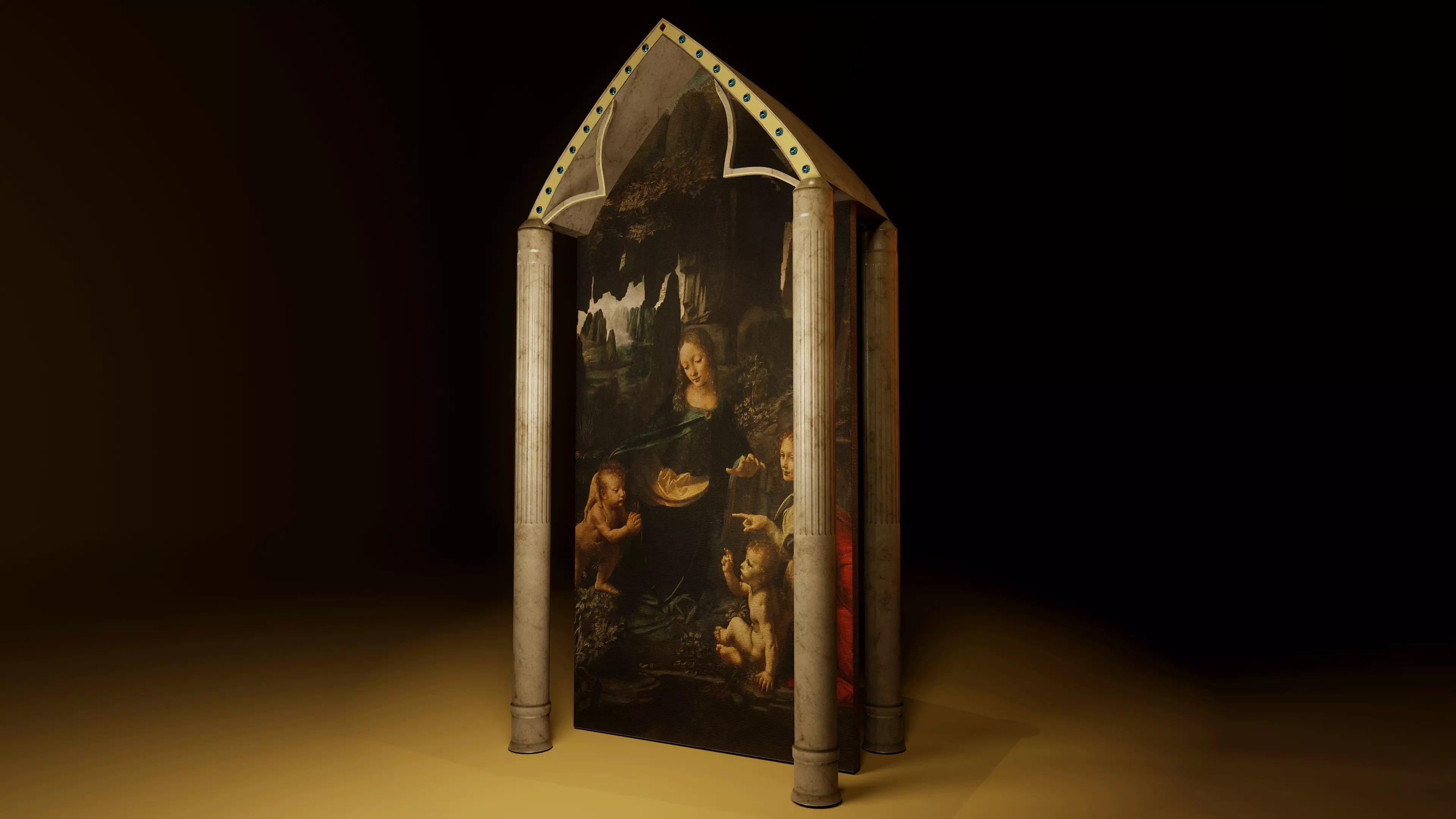 Gothic Altar Triptych with Stone Columns PBR Game Ready Low-poly 3D model_7