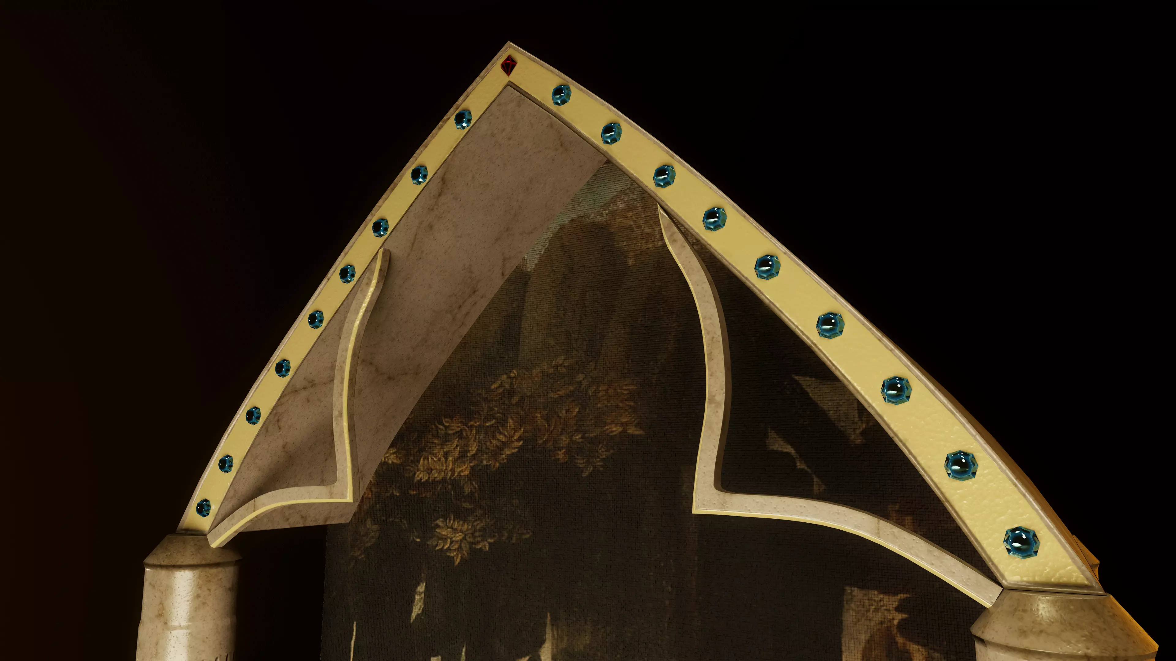 Gothic Altar Triptych with Stone Columns PBR Game Ready Low-poly 3D model_1