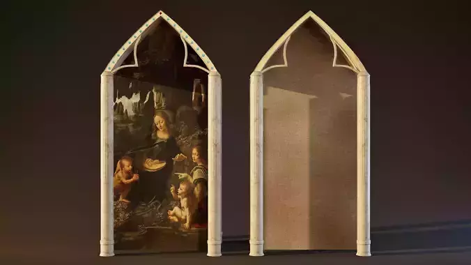 Gothic Altar Triptych with Stone Columns PBR Game Ready