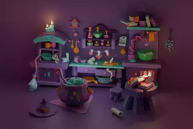 Stylized Witch Kitchen Hand Painted Props Pack