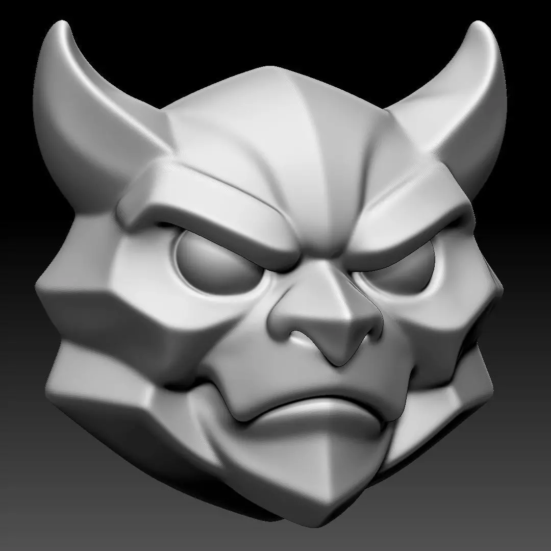 Blue Japanese Oni Demon Mask Stylized 3D print model_3