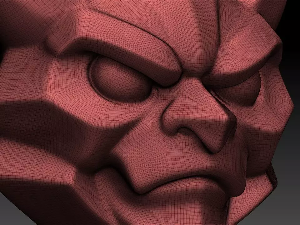 Blue Japanese Oni Demon Mask Stylized 3D print model_5