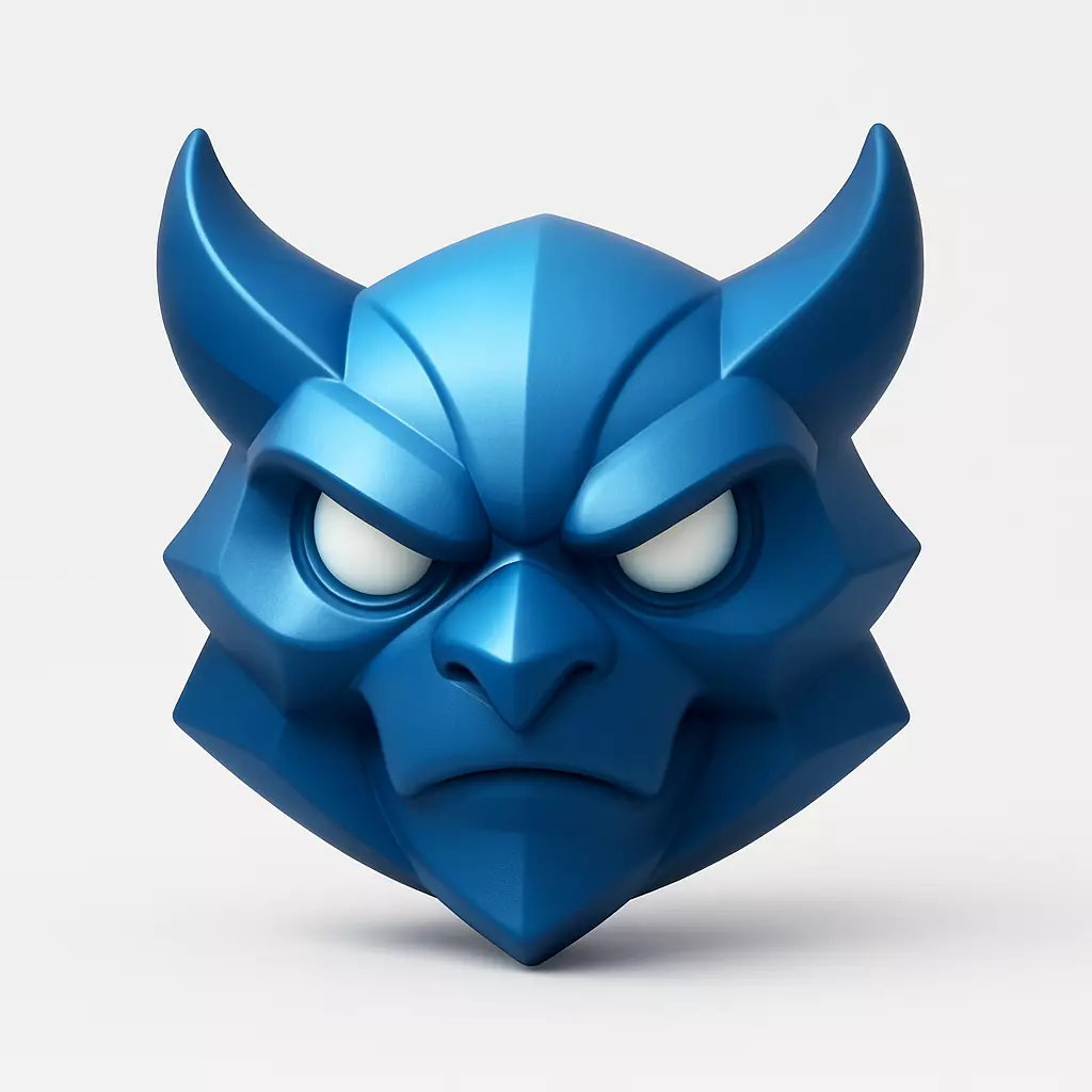 Blue Japanese Oni Demon Mask Stylized 3D print model_0