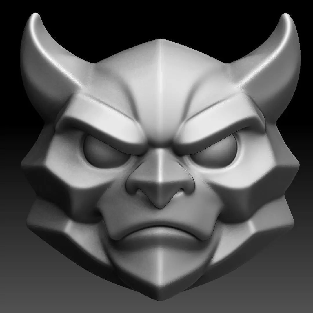 Blue Japanese Oni Demon Mask Stylized 3D print model_4