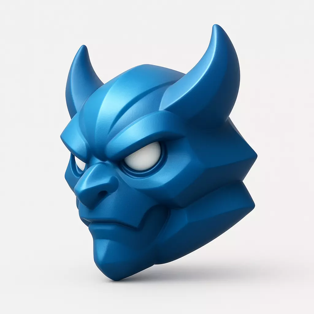 Blue Japanese Oni Demon Mask Stylized 3D print model_2