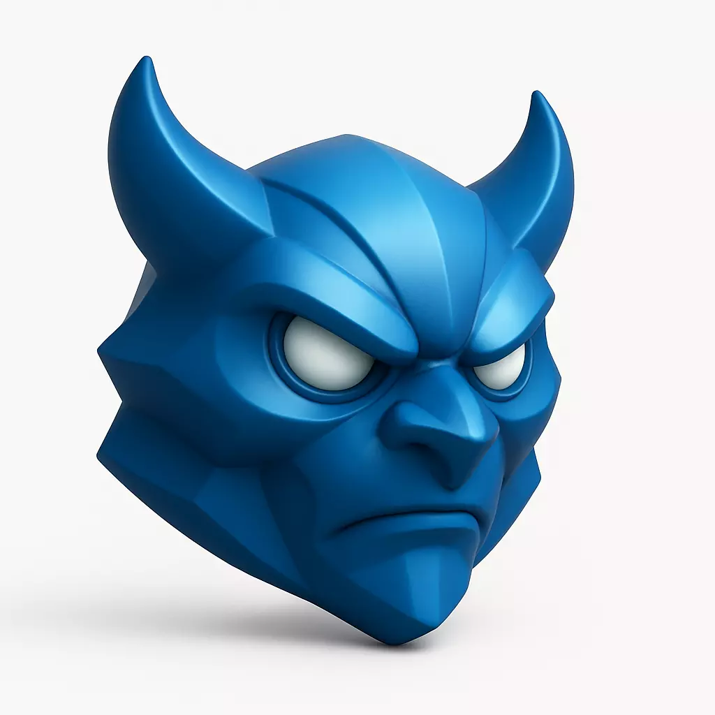 Blue Japanese Oni Demon Mask Stylized 3D print model_1