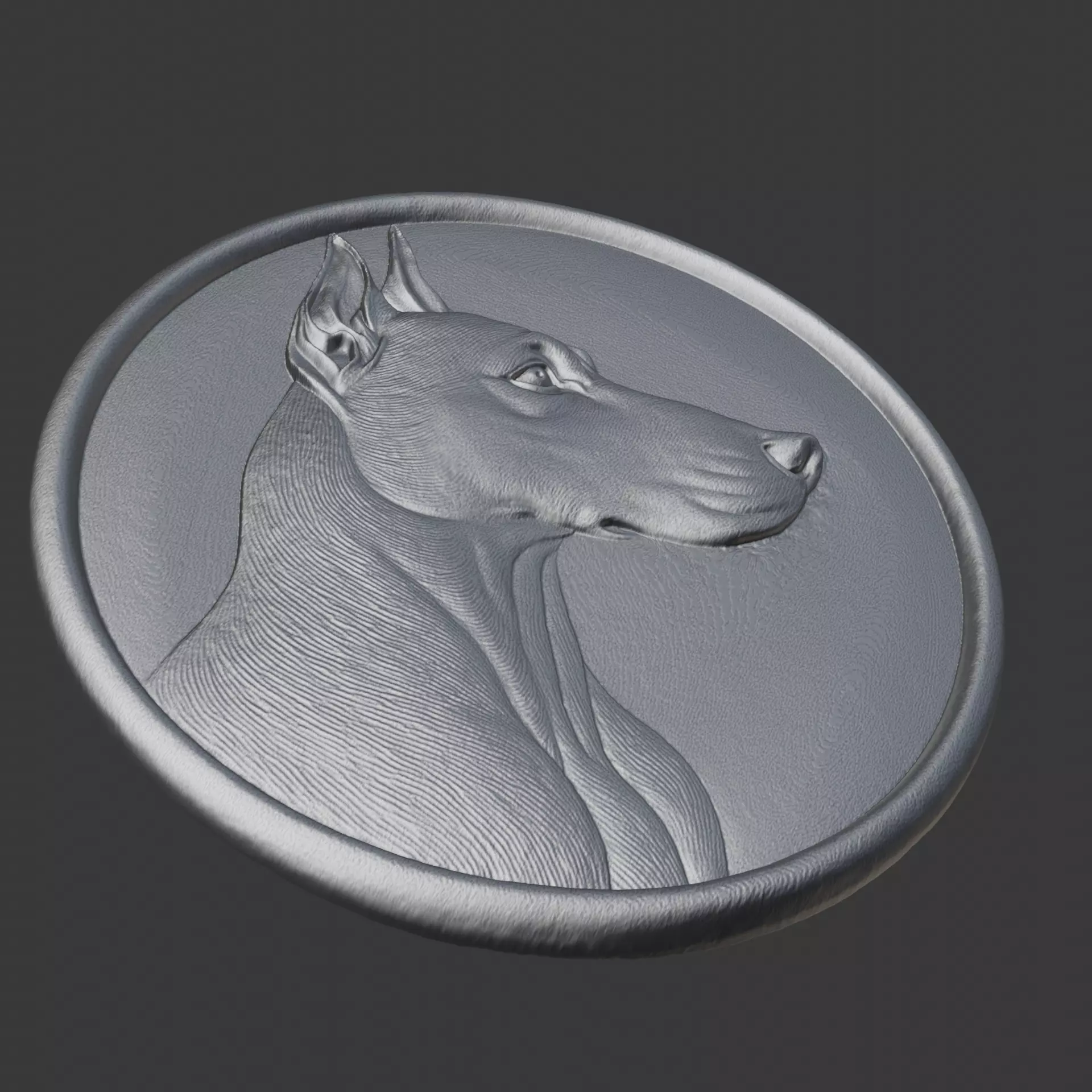 Doberman dog bas-relief 3D print model_4