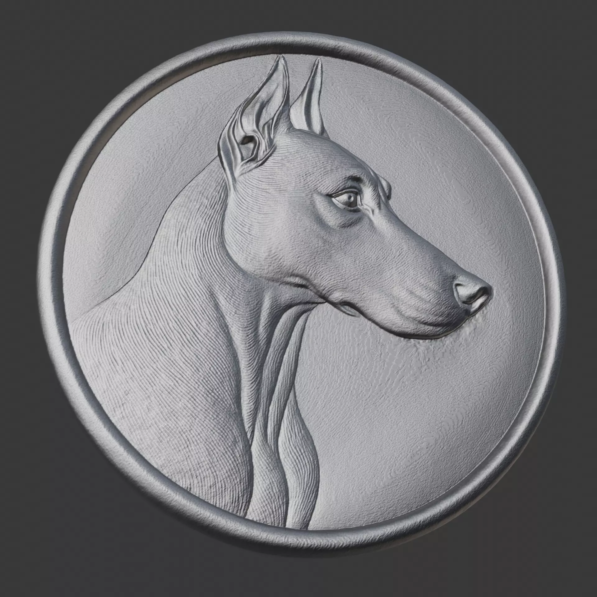 Doberman dog bas-relief 3D print model_2