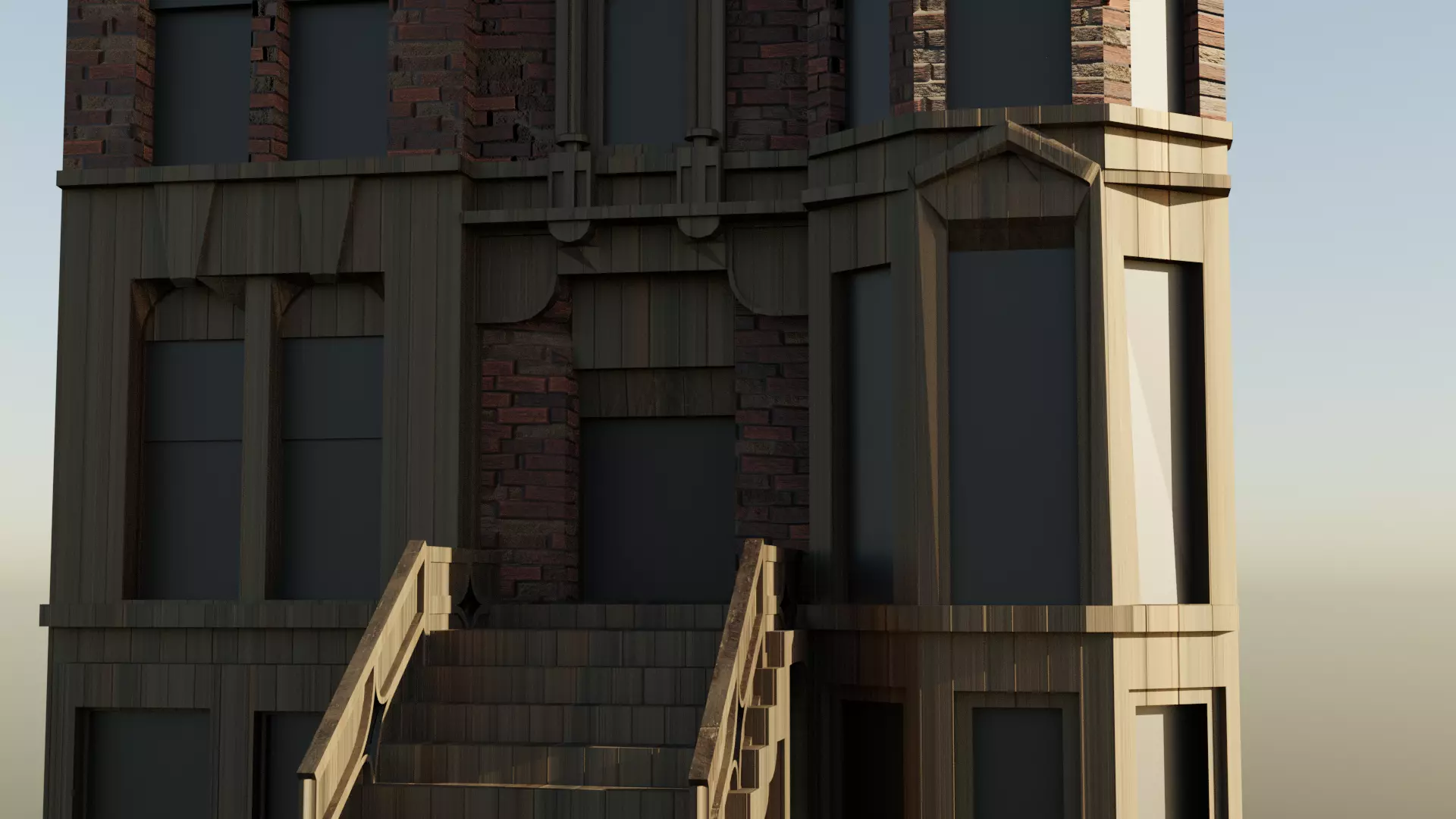 Low Poly Gothic Victorian Medieval Mansion Town House Low-poly 3D model_3