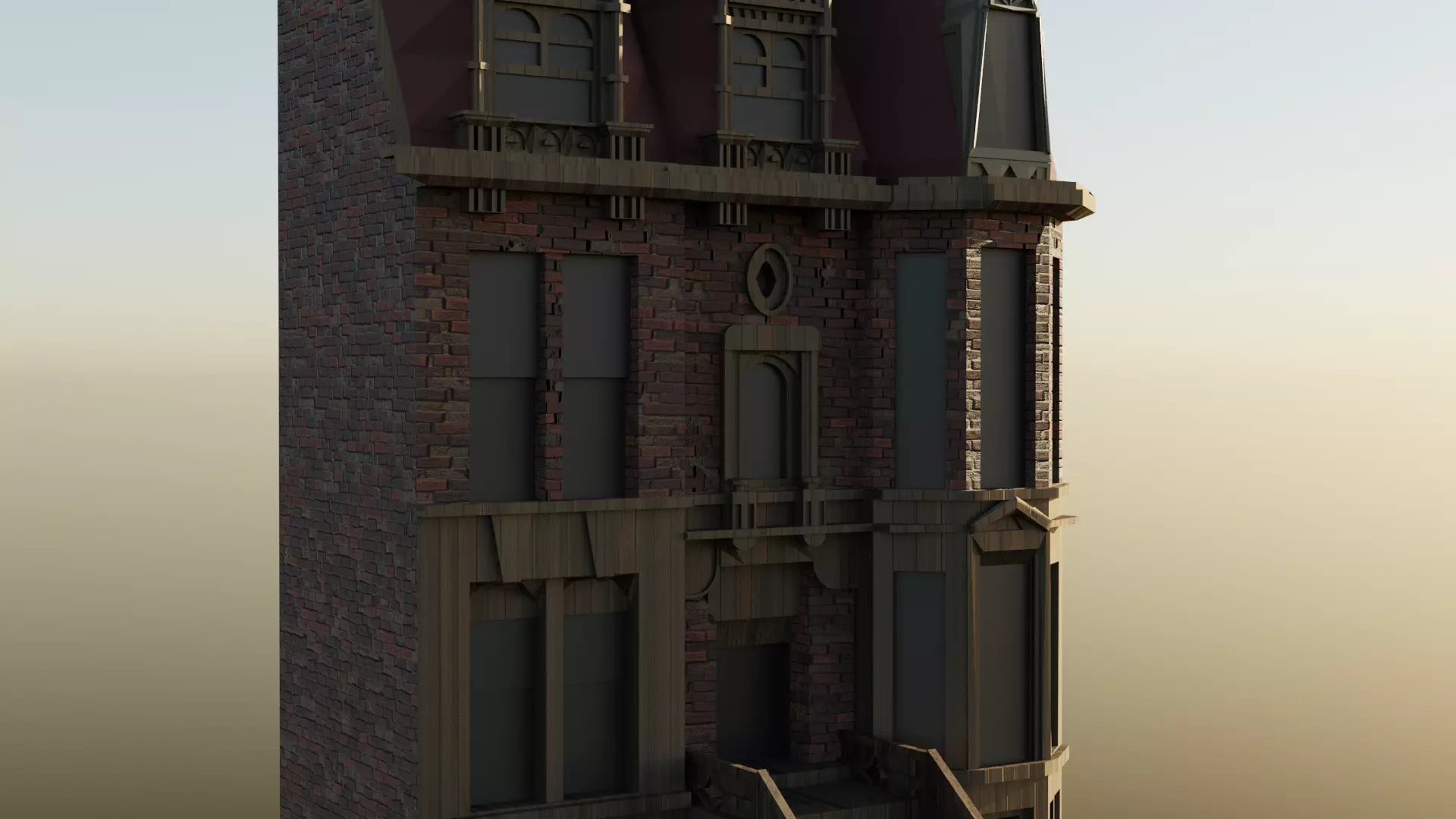 Low Poly Gothic Victorian Medieval Mansion Town House Low-poly 3D model_0