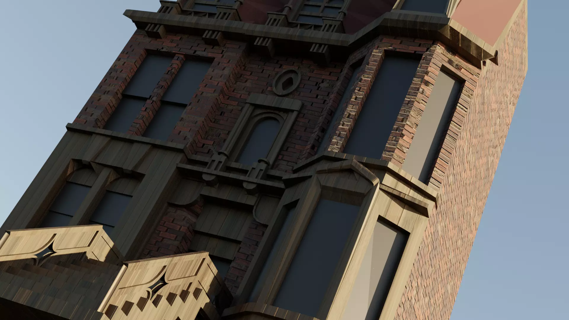 Low Poly Gothic Victorian Medieval Mansion Town House Low-poly 3D model_9